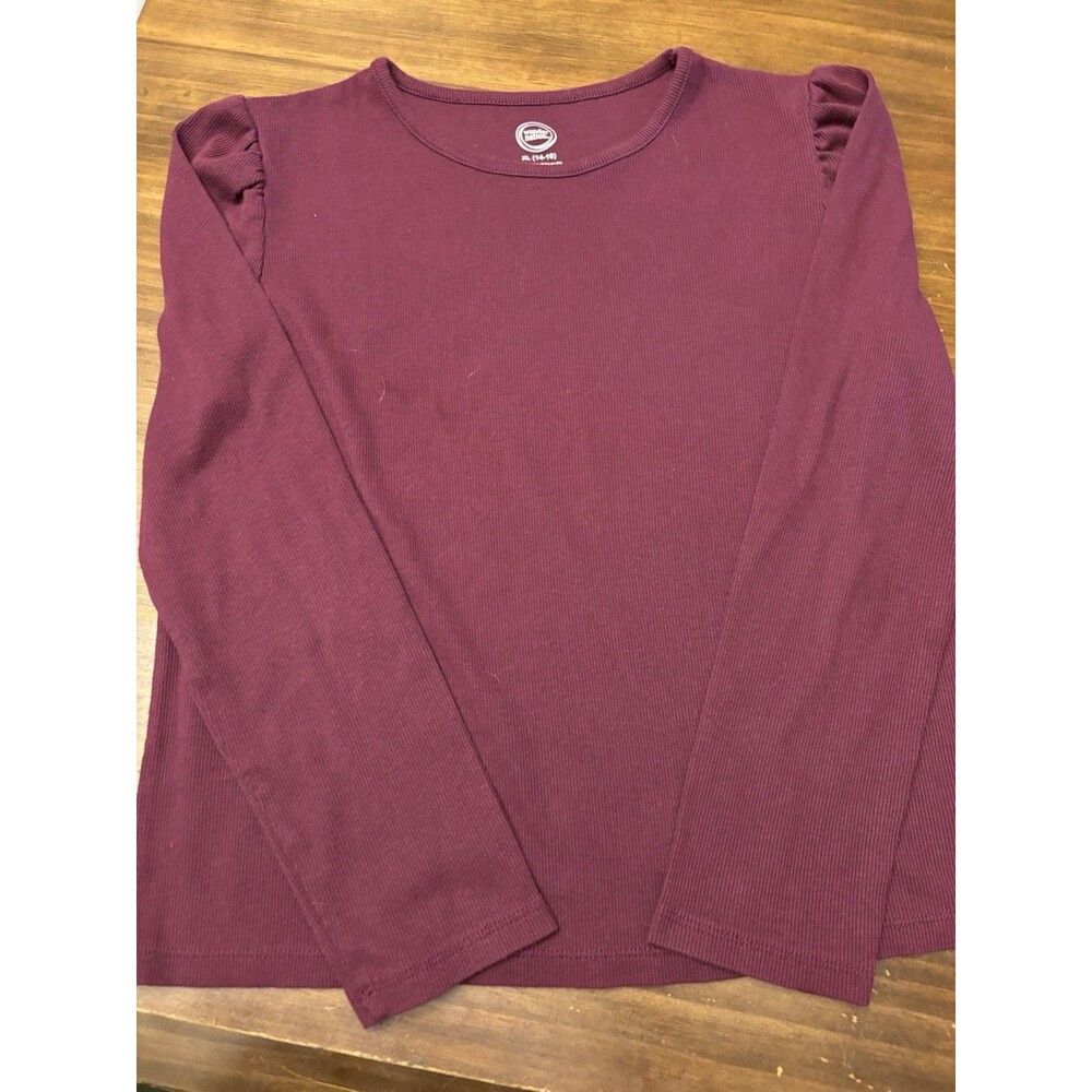 Wonder Nation Girls XL (14-16) Ribbed T-Shirt Burgundy Long Sleeve